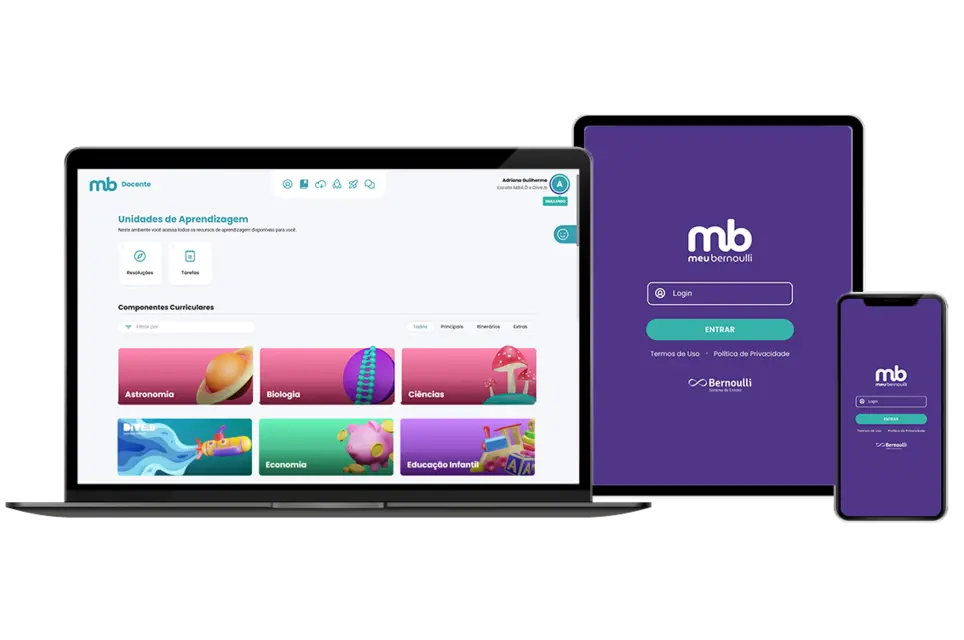 Página inicial do aplicativo Meu Bernoulli no desktop, tablet e mobile