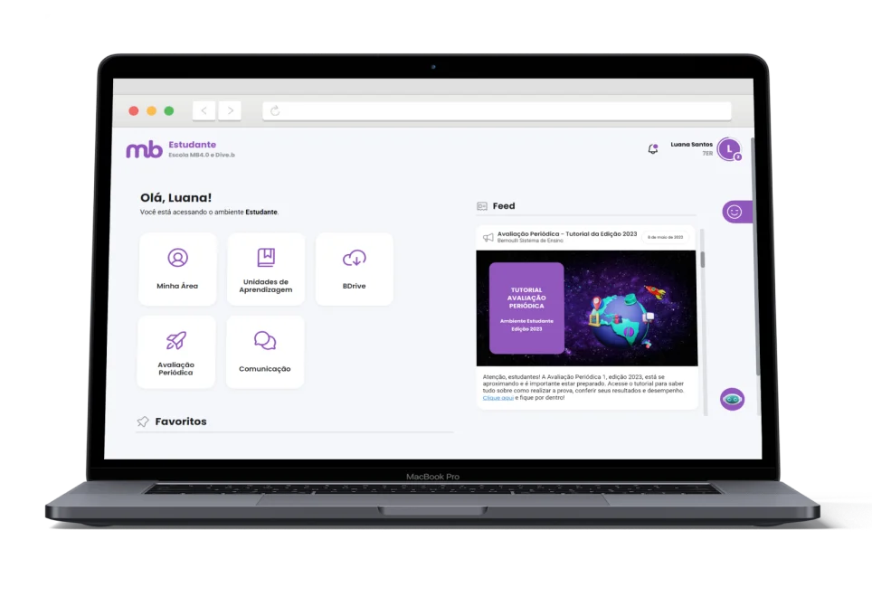 Página inicial do Meu Bernoulli estudante em uma tela de notebook